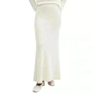 Mango Franca Knitted Maxi Skirt Women’s Medium Ivory Wool Blend Semi-Sheer NWT
